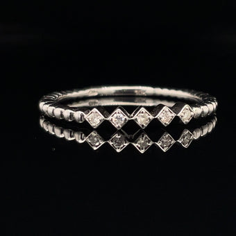 10kt White Gold Stackable Band Ring w/ 0.05ct Bezel Set Diamonds