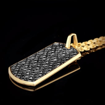 14 Karat solid gold Black Diamond Pave Dog Tag Pendant by Alligator Jesus