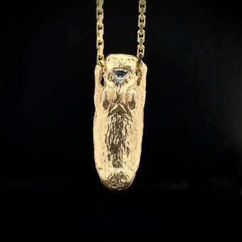 Alligator Jesus Gator Head Pendant with Diamond Eyes and Crystal