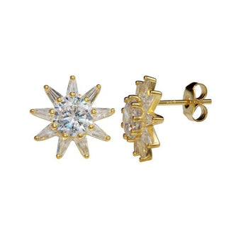 Diamond Sun Stud Earrings Yellow Gold