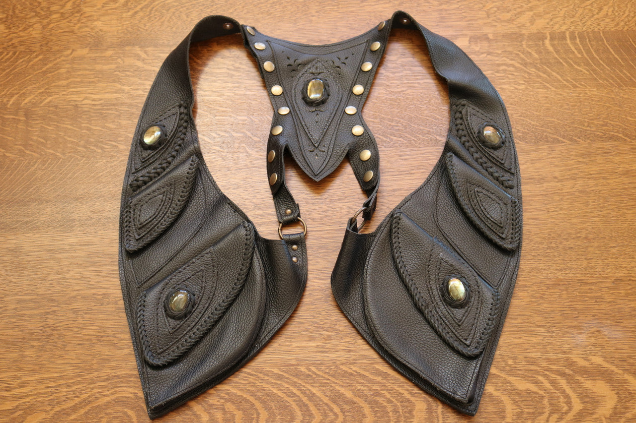 Unisex Leather Holster Vest- *El Norteno* Black / Labradorite