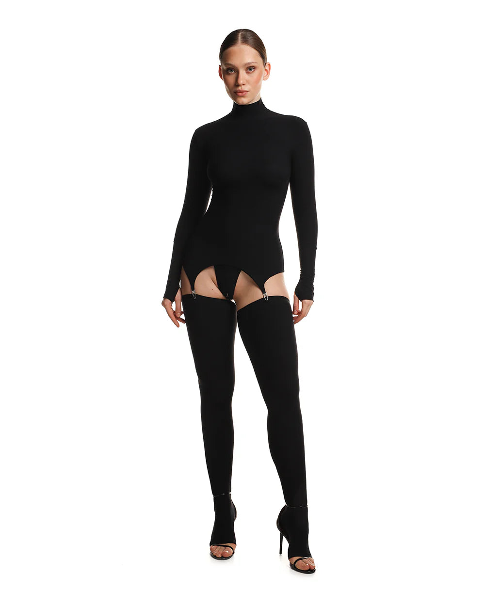 Longsleeve Garter Chemise "Estelle" Black