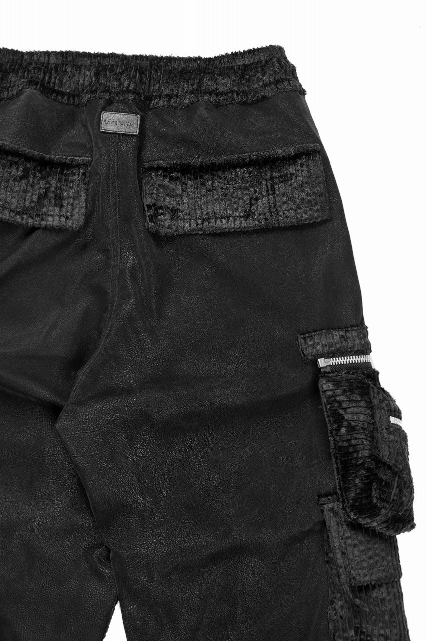 CARGO WIDE PANTS / SYNTHETIC LEATHER + VELOUR (BLACK)