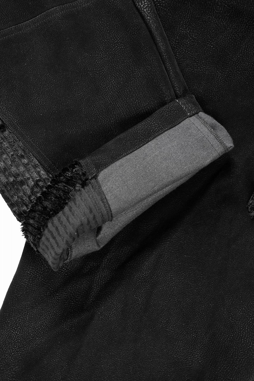 CARGO WIDE PANTS / SYNTHETIC LEATHER + VELOUR (BLACK)