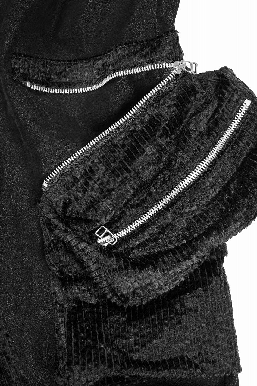 CARGO WIDE PANTS / SYNTHETIC LEATHER + VELOUR (BLACK)
