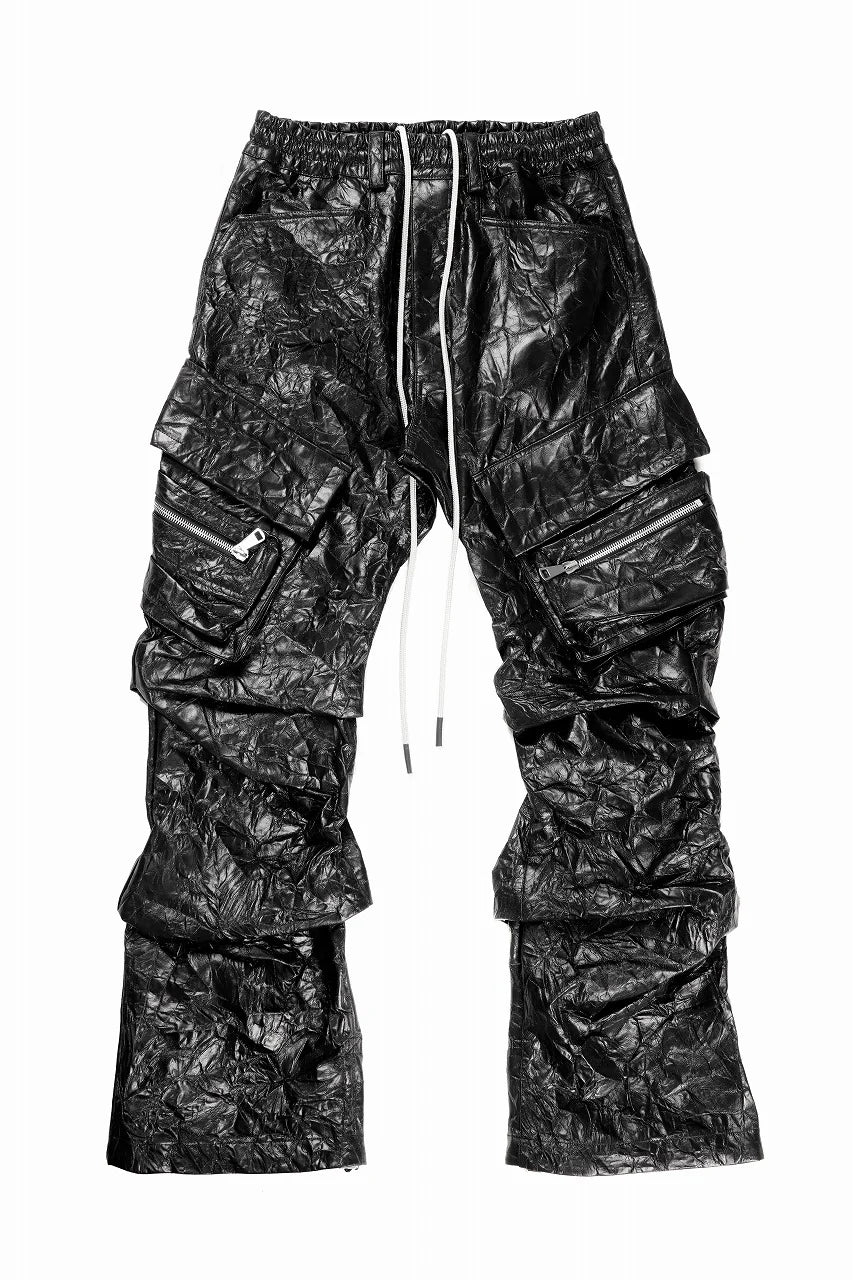 TUCK CARGO PANTS / WASHER SYNTHETIC LEATHER (BLACK)
