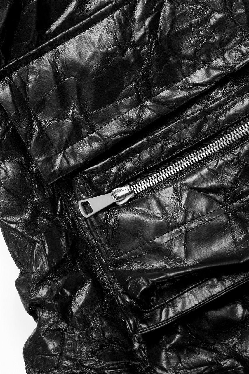 TUCK CARGO PANTS / WASHER SYNTHETIC LEATHER (BLACK)
