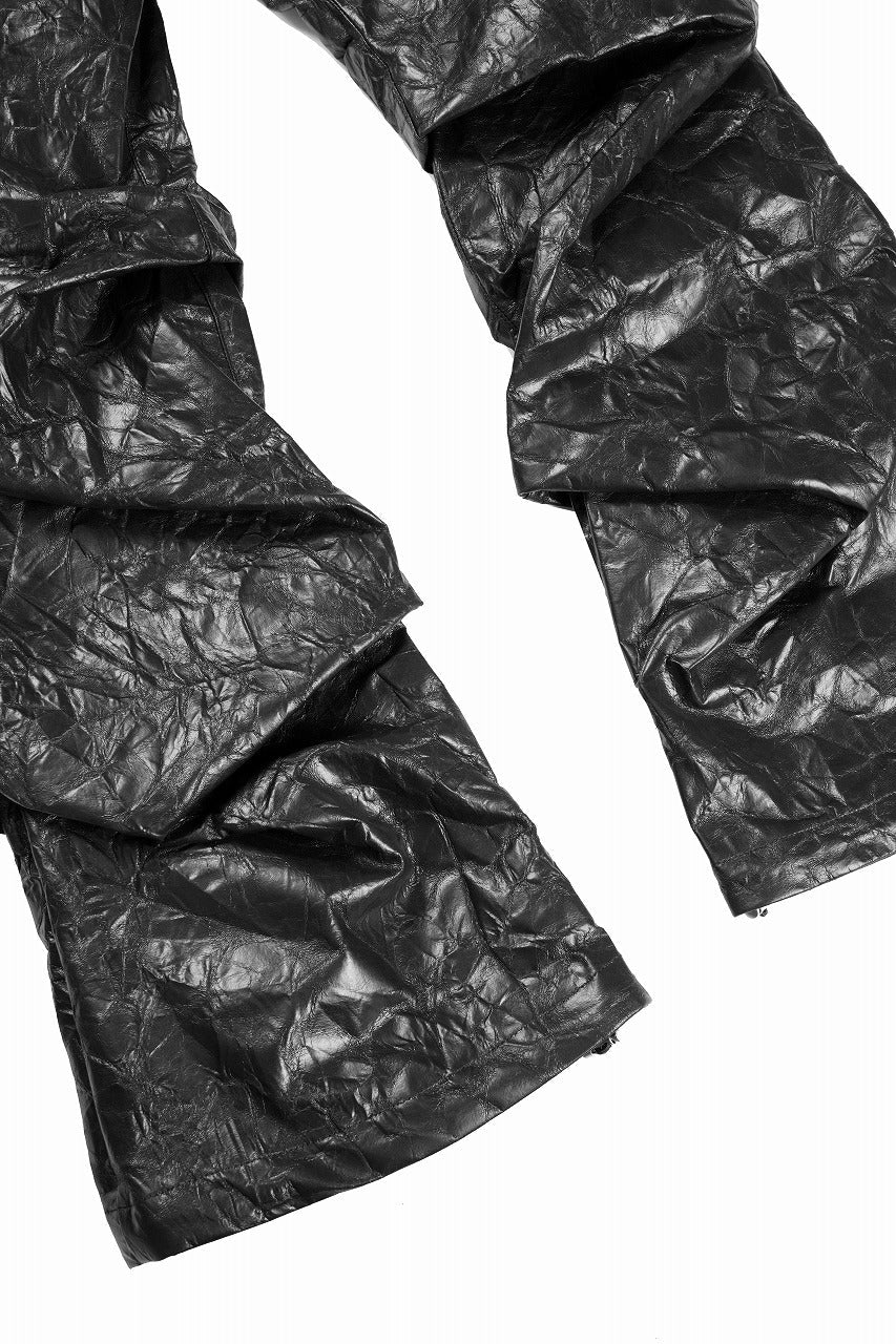 TUCK CARGO PANTS / WASHER SYNTHETIC LEATHER (BLACK)