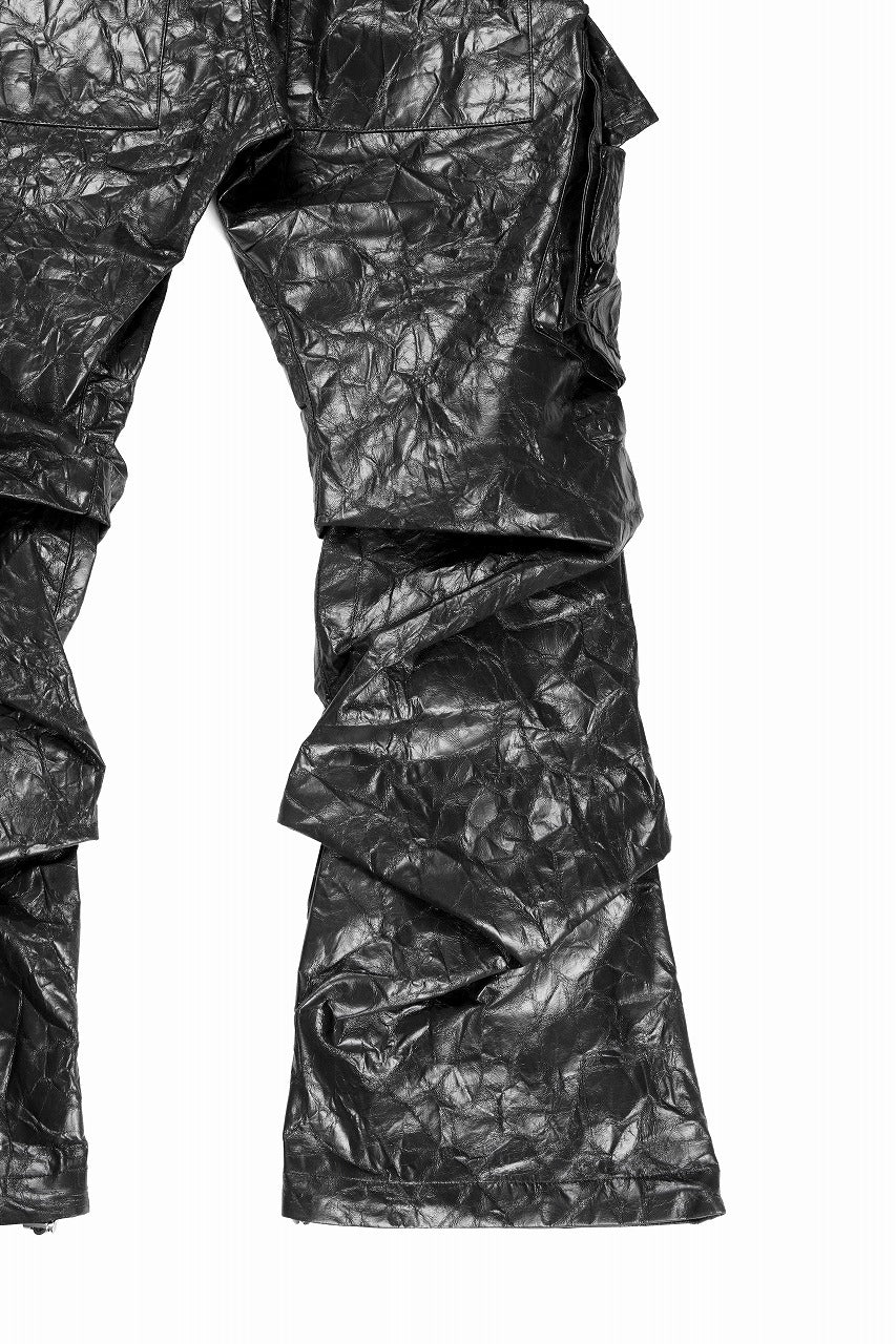 TUCK CARGO PANTS / WASHER SYNTHETIC LEATHER (BLACK)