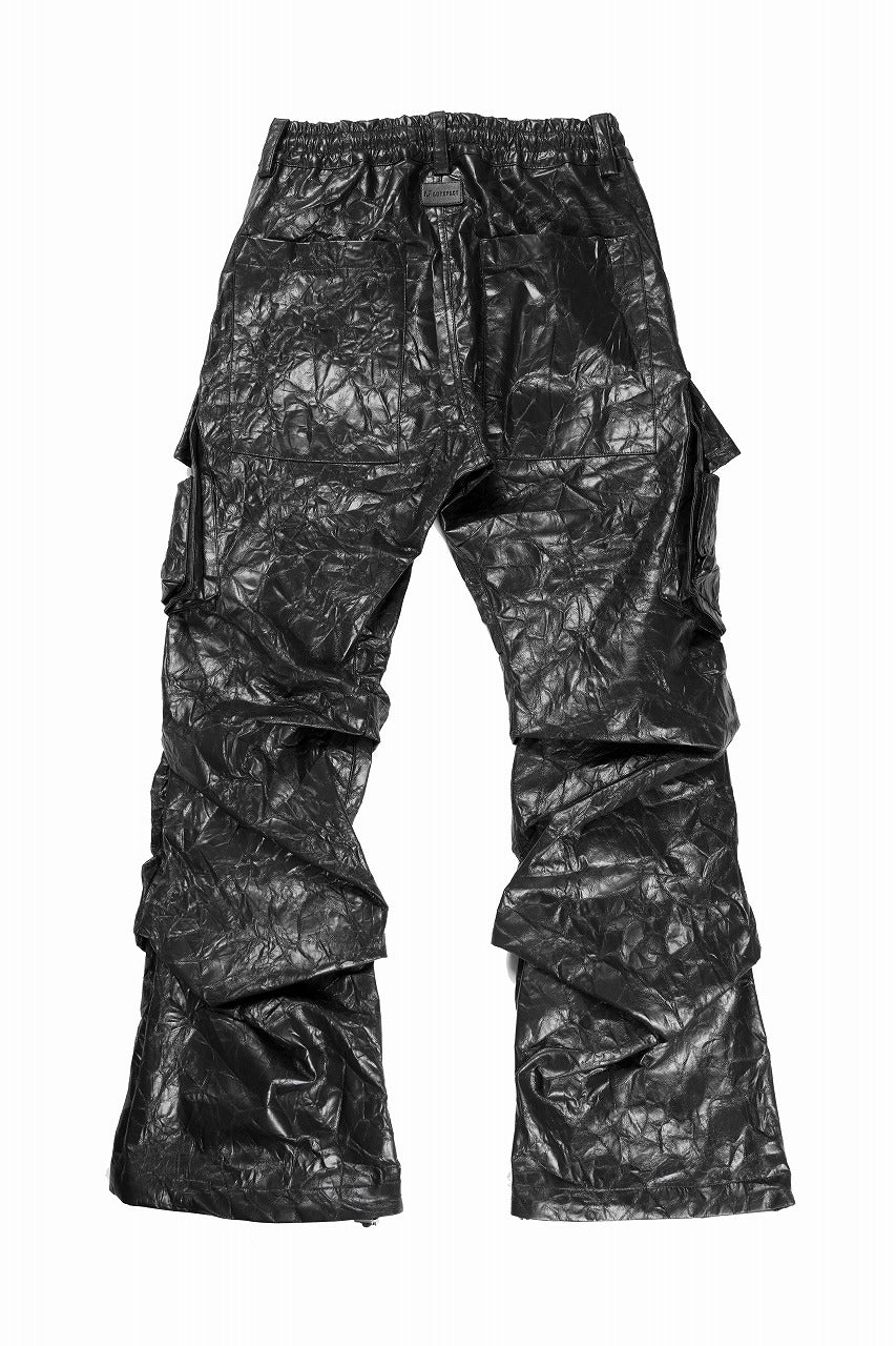 TUCK CARGO PANTS / WASHER SYNTHETIC LEATHER (BLACK)