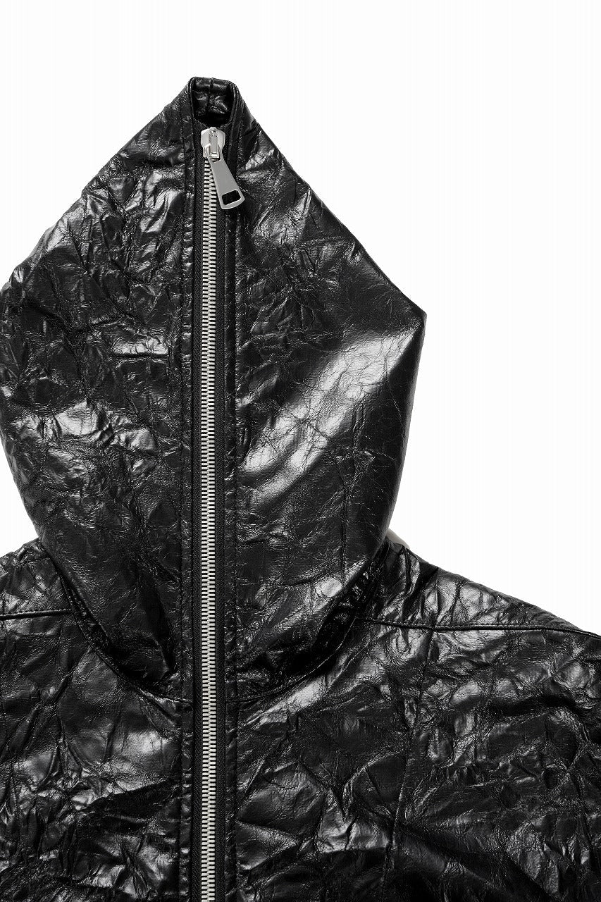 HOODED ZIPPER BLOUSON / WASHER SYNTHETIC LEATHER (BLACK)