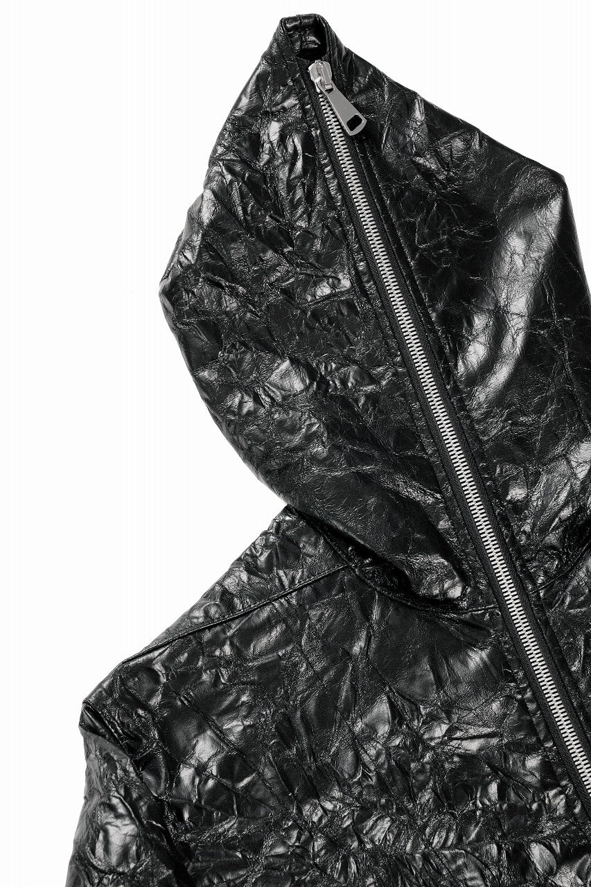 HOODED ZIPPER BLOUSON / WASHER SYNTHETIC LEATHER (BLACK)