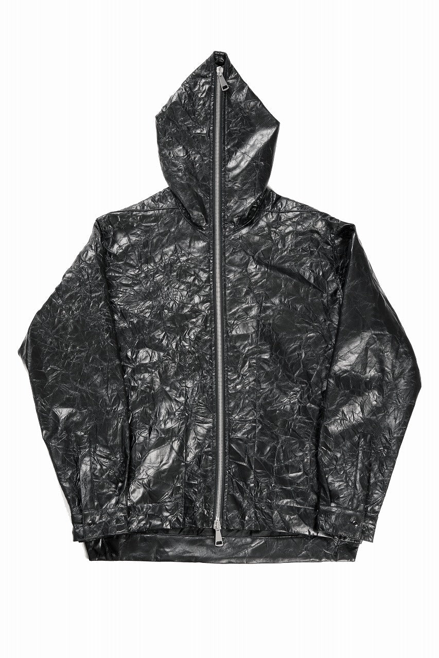 HOODED ZIPPER BLOUSON / WASHER SYNTHETIC LEATHER (BLACK)
