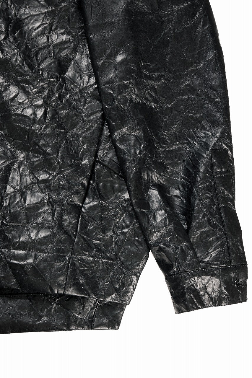 HOODED ZIPPER BLOUSON / WASHER SYNTHETIC LEATHER (BLACK)