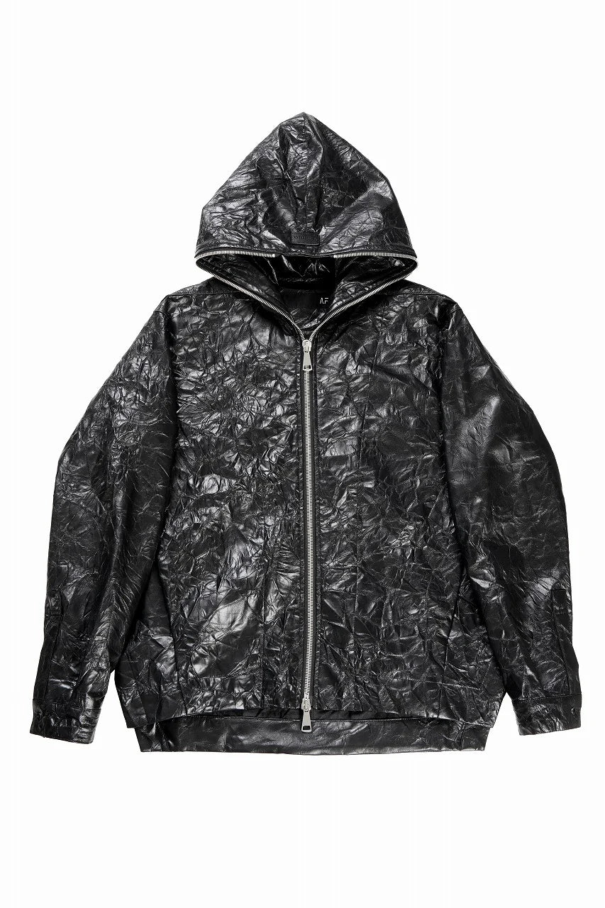 HOODED ZIPPER BLOUSON / WASHER SYNTHETIC LEATHER (BLACK)