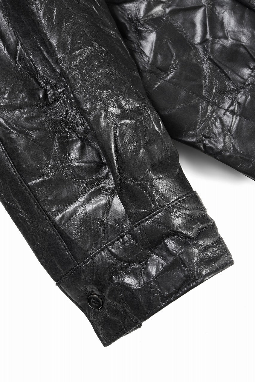 HOODED ZIPPER BLOUSON / WASHER SYNTHETIC LEATHER (BLACK)