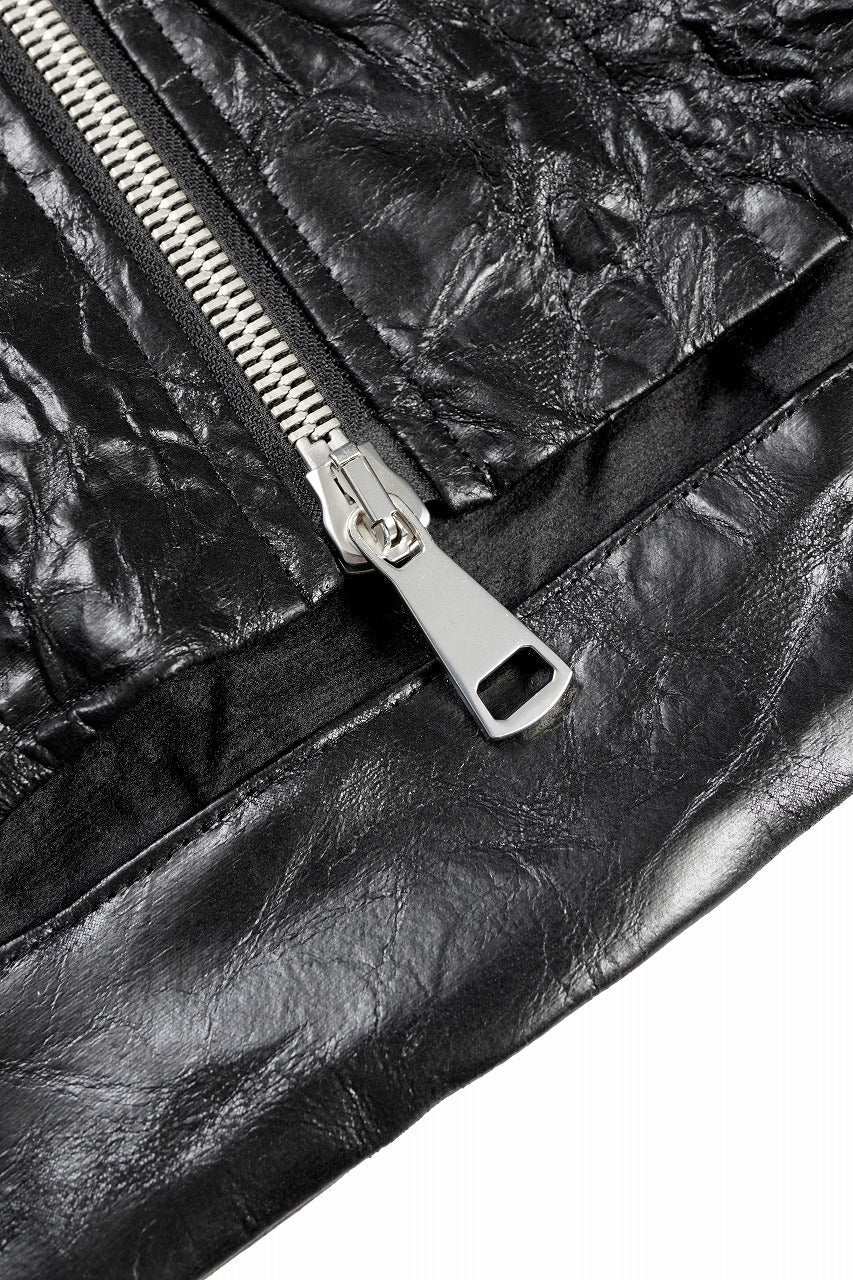 HOODED ZIPPER BLOUSON / WASHER SYNTHETIC LEATHER (BLACK)