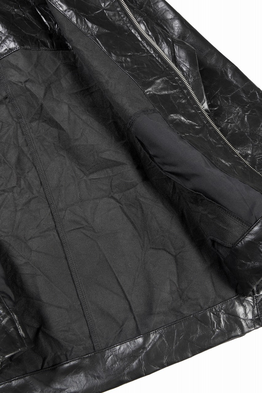 HOODED ZIPPER BLOUSON / WASHER SYNTHETIC LEATHER (BLACK)