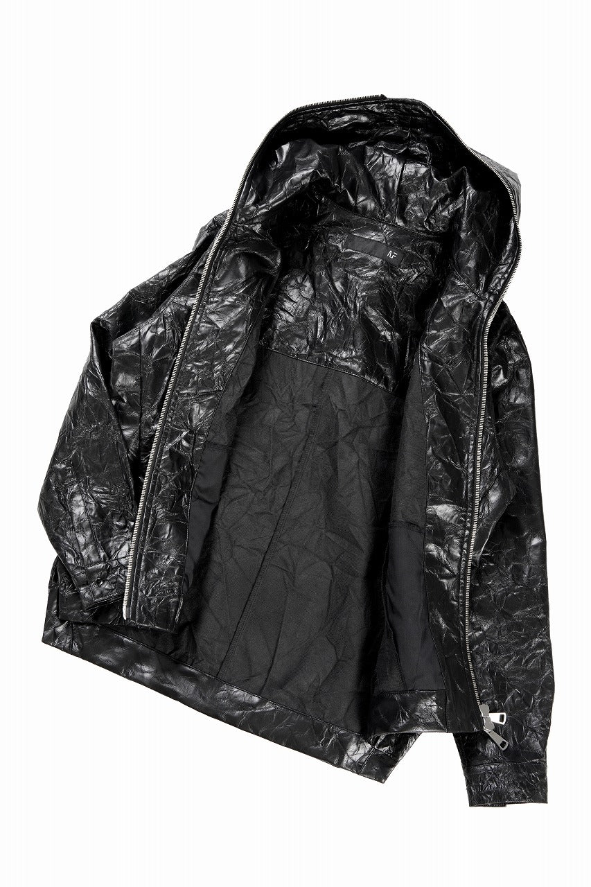 HOODED ZIPPER BLOUSON / WASHER SYNTHETIC LEATHER (BLACK)