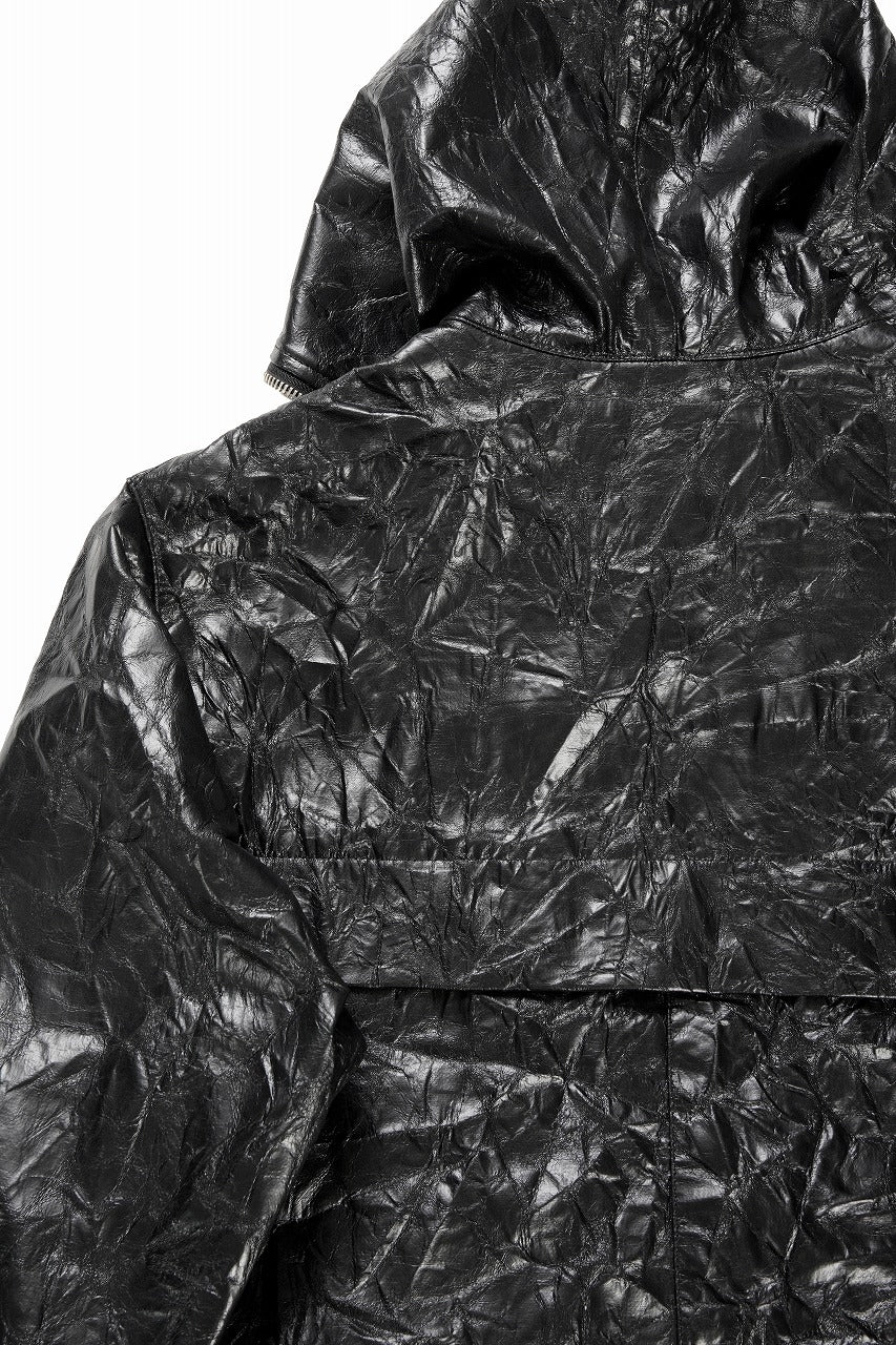 HOODED ZIPPER BLOUSON / WASHER SYNTHETIC LEATHER (BLACK)