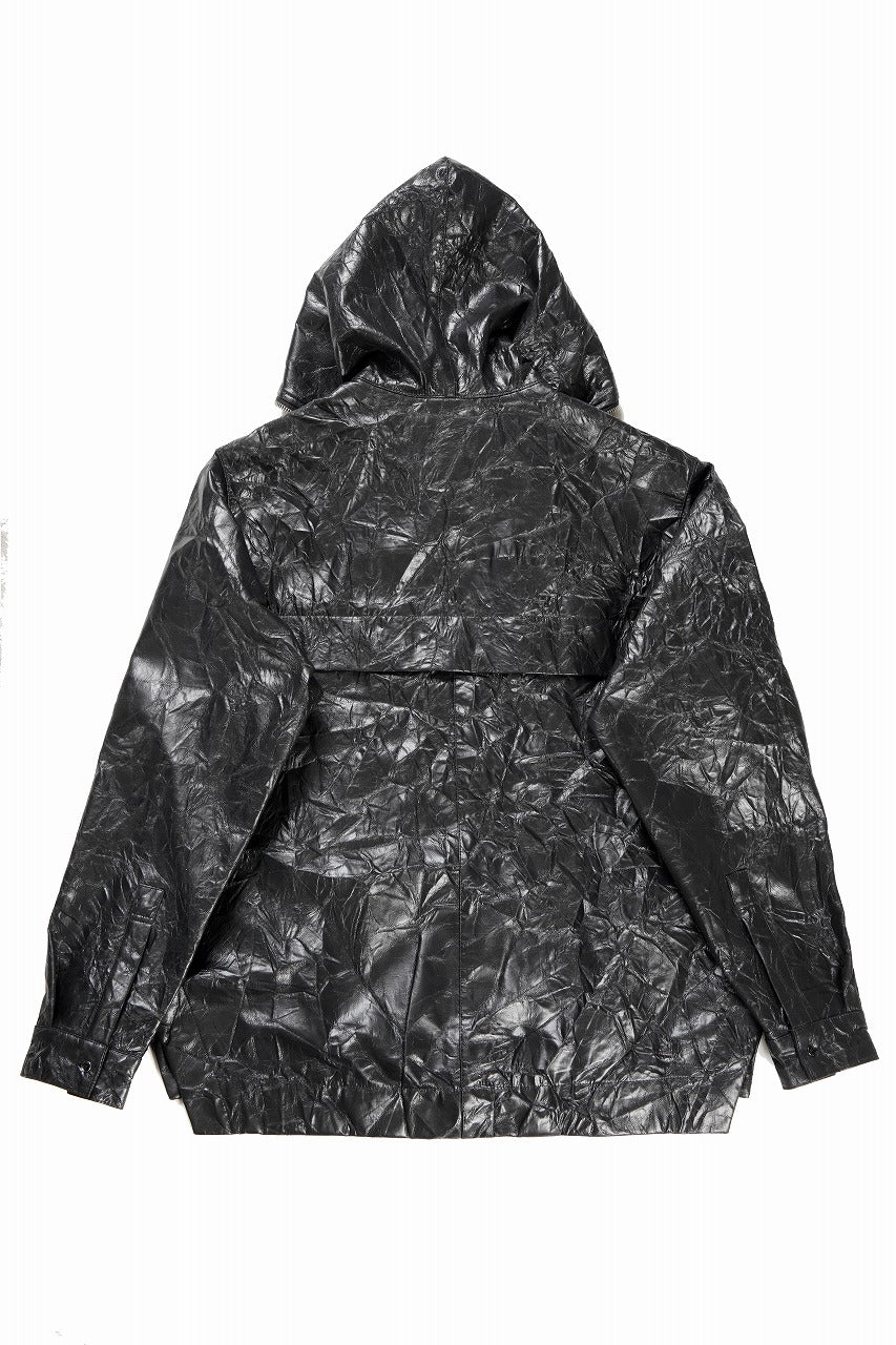 HOODED ZIPPER BLOUSON / WASHER SYNTHETIC LEATHER (BLACK)