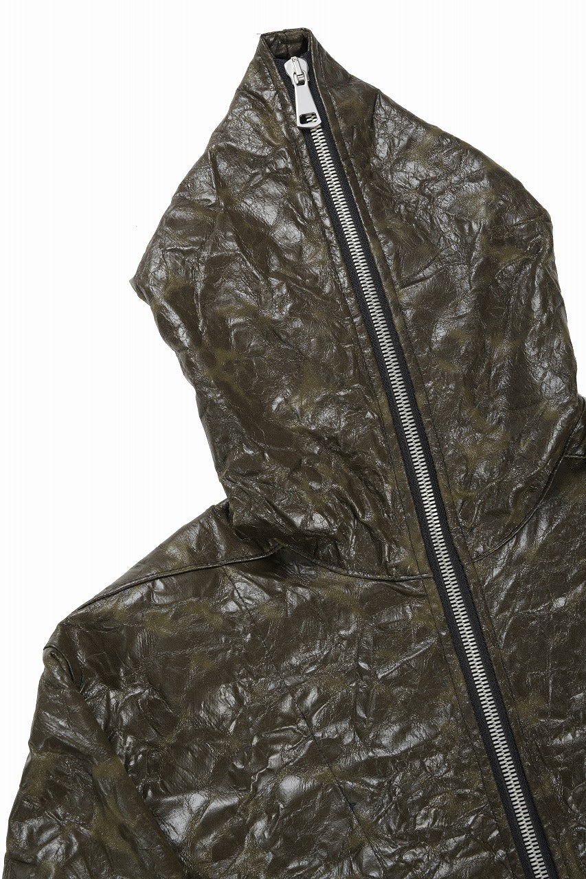 HOODED ZIPPER BLOUSON / WASHER SYNTHETIC LEATHER (KHAKI)