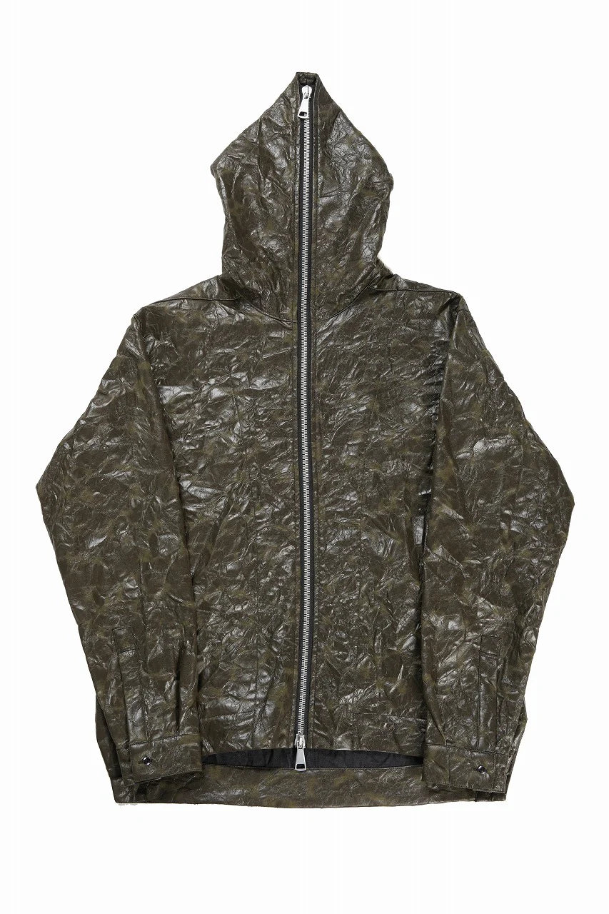 HOODED ZIPPER BLOUSON / WASHER SYNTHETIC LEATHER (KHAKI)
