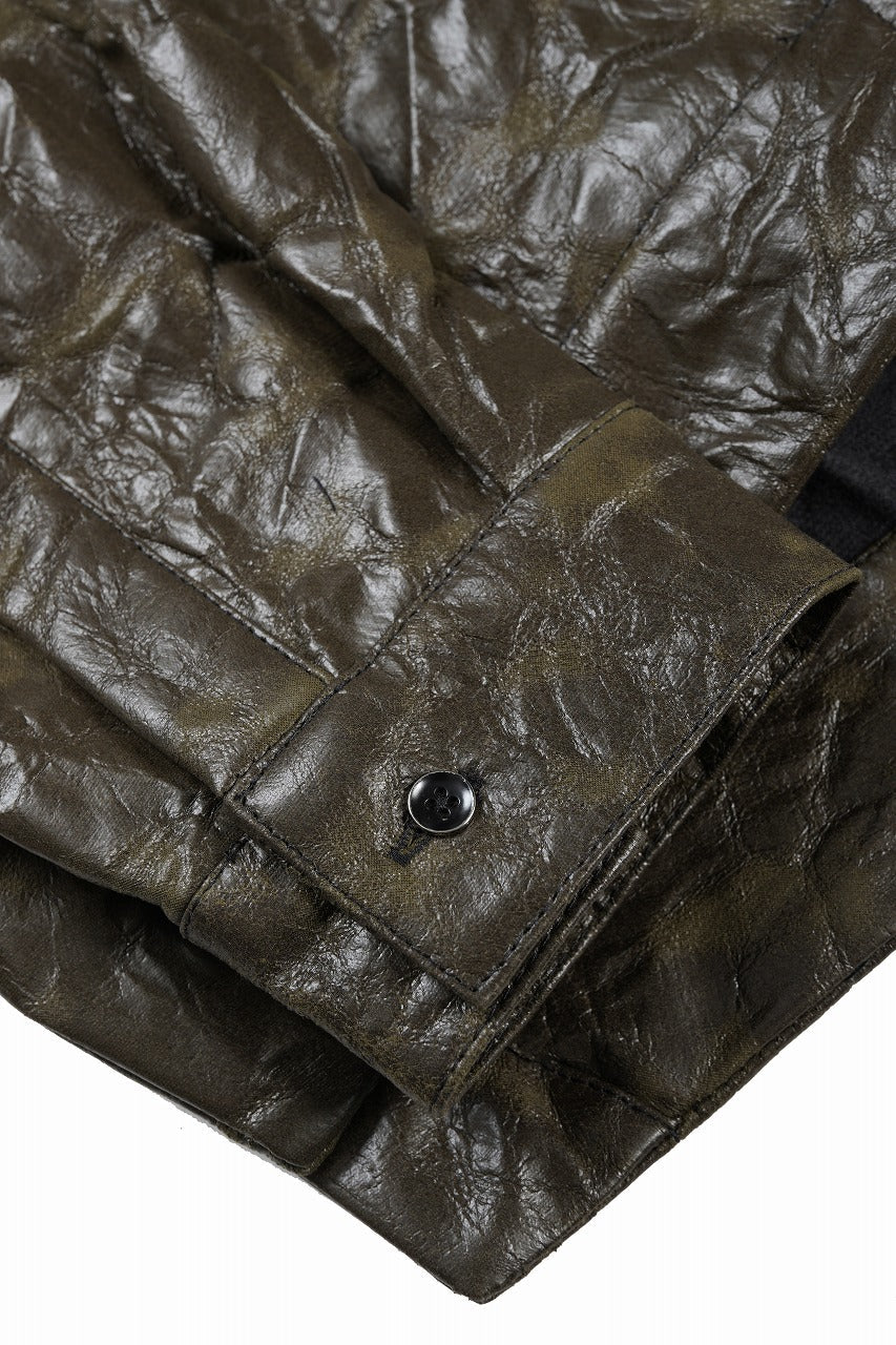 HOODED ZIPPER BLOUSON / WASHER SYNTHETIC LEATHER (KHAKI)