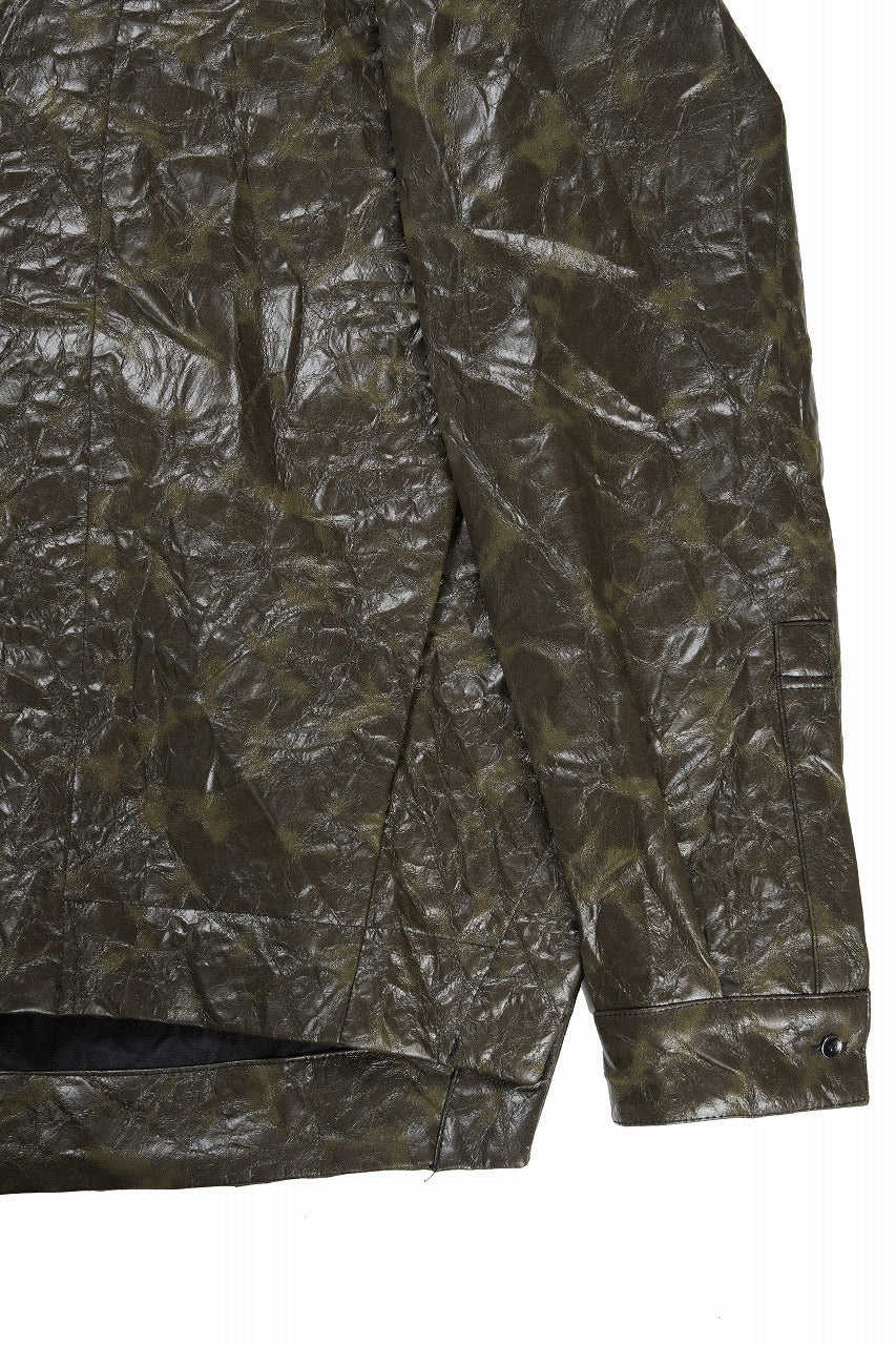 HOODED ZIPPER BLOUSON / WASHER SYNTHETIC LEATHER (KHAKI)