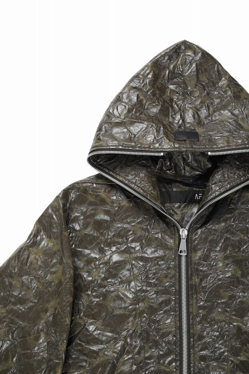 HOODED ZIPPER BLOUSON / WASHER SYNTHETIC LEATHER (KHAKI)