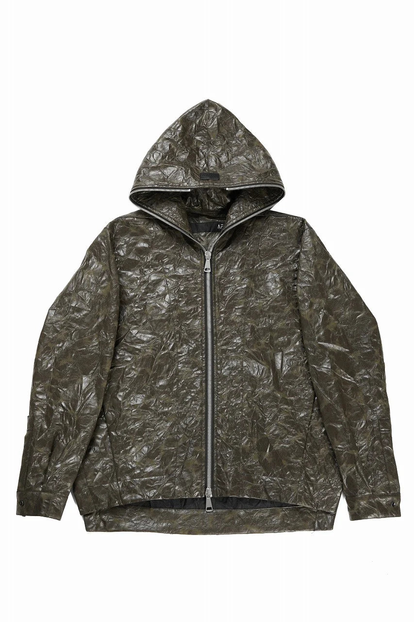 HOODED ZIPPER BLOUSON / WASHER SYNTHETIC LEATHER (KHAKI)