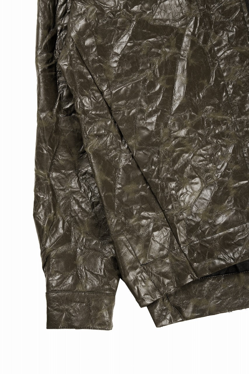 HOODED ZIPPER BLOUSON / WASHER SYNTHETIC LEATHER (KHAKI)