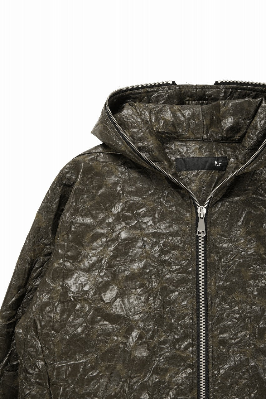 HOODED ZIPPER BLOUSON / WASHER SYNTHETIC LEATHER (KHAKI)