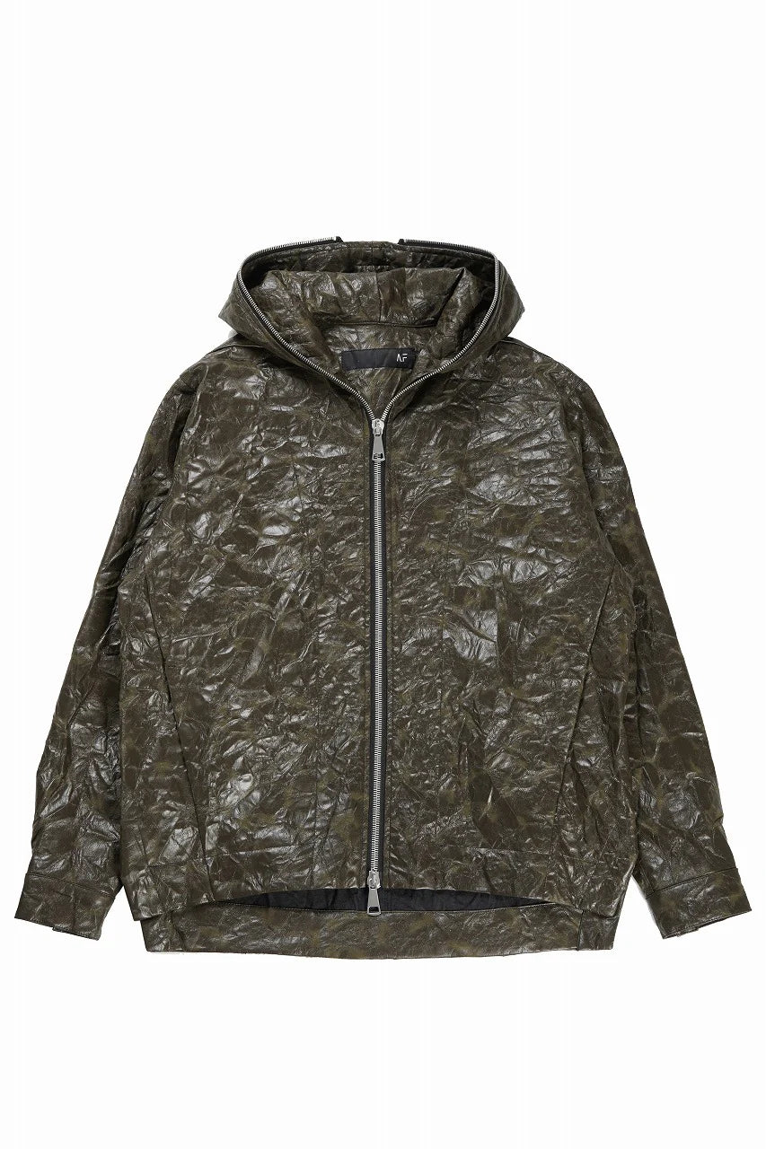 HOODED ZIPPER BLOUSON / WASHER SYNTHETIC LEATHER (KHAKI)