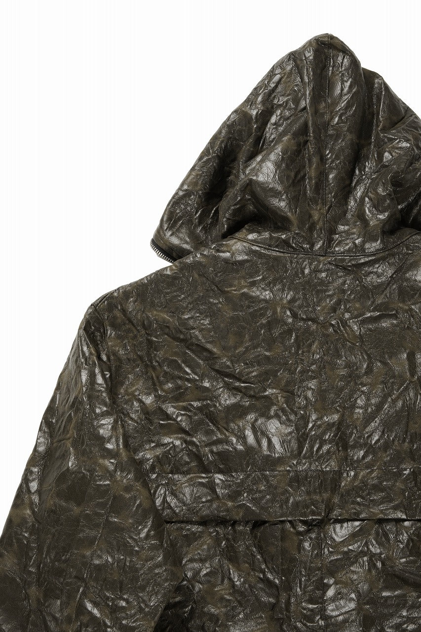 HOODED ZIPPER BLOUSON / WASHER SYNTHETIC LEATHER (KHAKI)