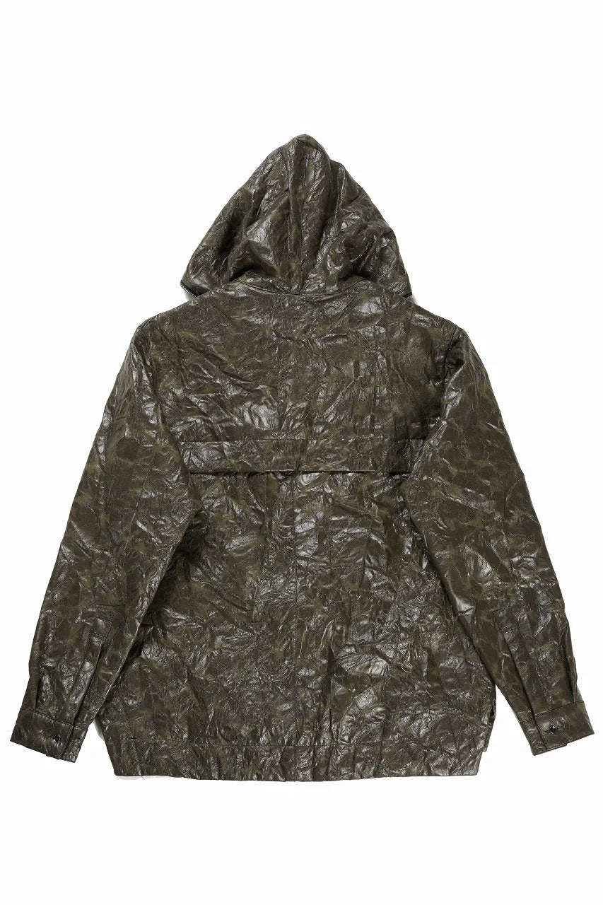 HOODED ZIPPER BLOUSON / WASHER SYNTHETIC LEATHER (KHAKI)