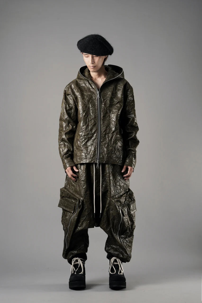 DROP CLOTCH WIDE PANTS / WASHER SYNTHETIC LEATHER (KHAKI)
