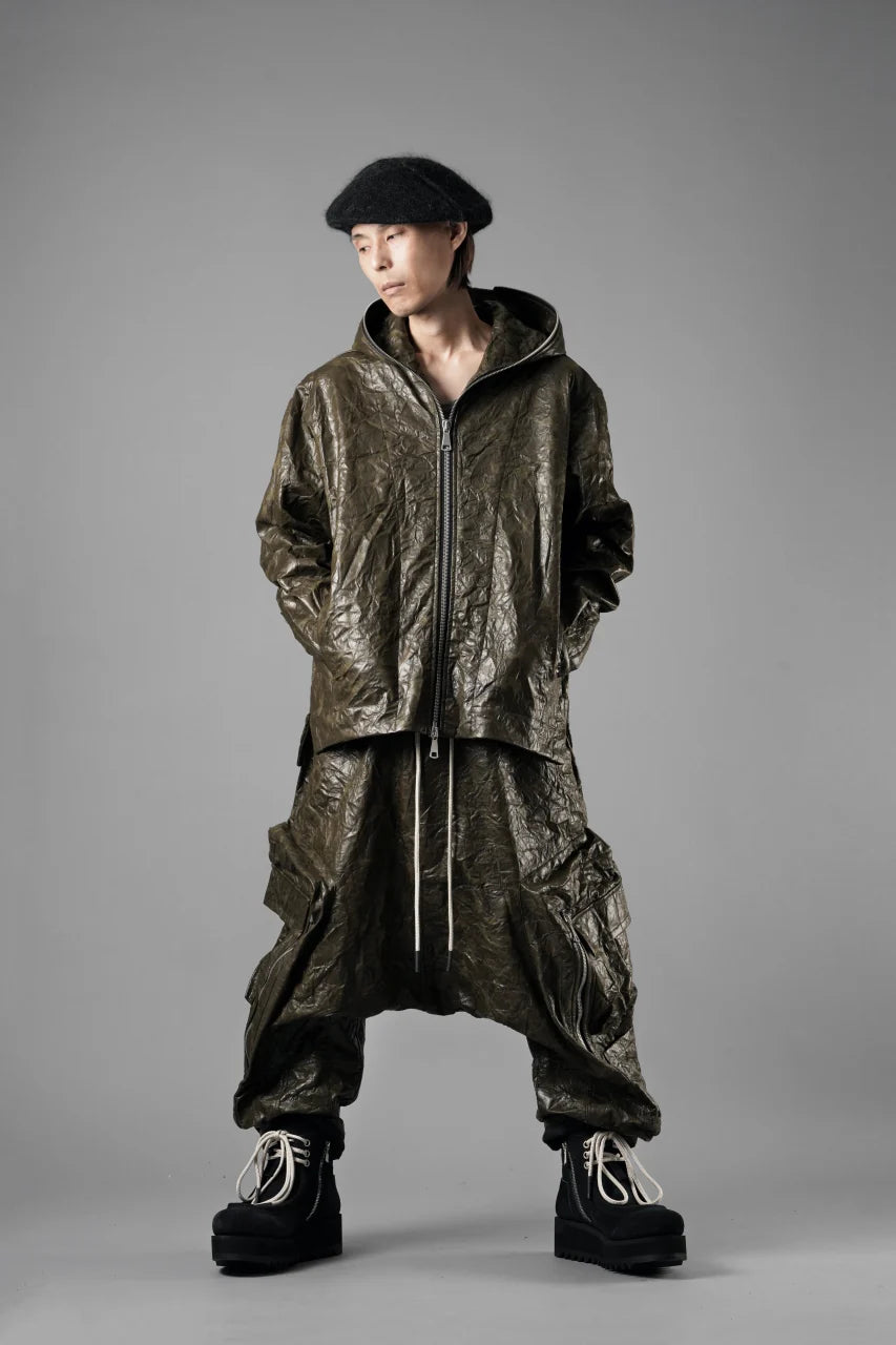 DROP CLOTCH WIDE PANTS / WASHER SYNTHETIC LEATHER (KHAKI)