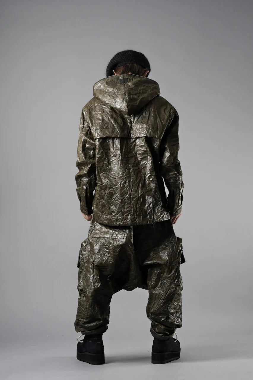 DROP CLOTCH WIDE PANTS / WASHER SYNTHETIC LEATHER (KHAKI)
