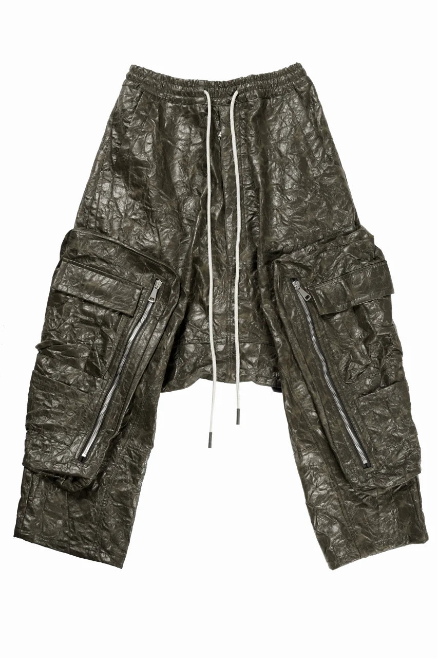 DROP CLOTCH WIDE PANTS / WASHER SYNTHETIC LEATHER (KHAKI)
