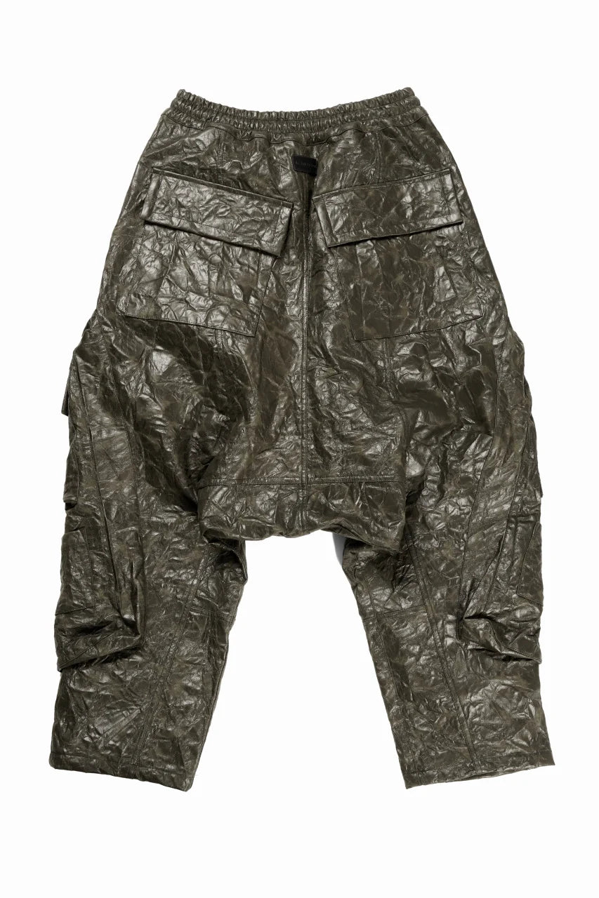DROP CLOTCH WIDE PANTS / WASHER SYNTHETIC LEATHER (KHAKI)