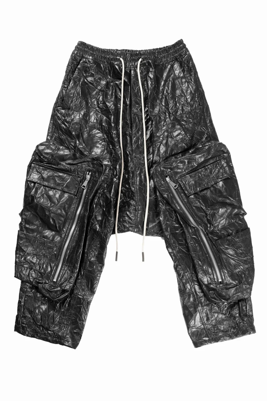 DROP CLOTCH WIDE PANTS / WASHER SYNTHETIC LEATHER (BLACK)