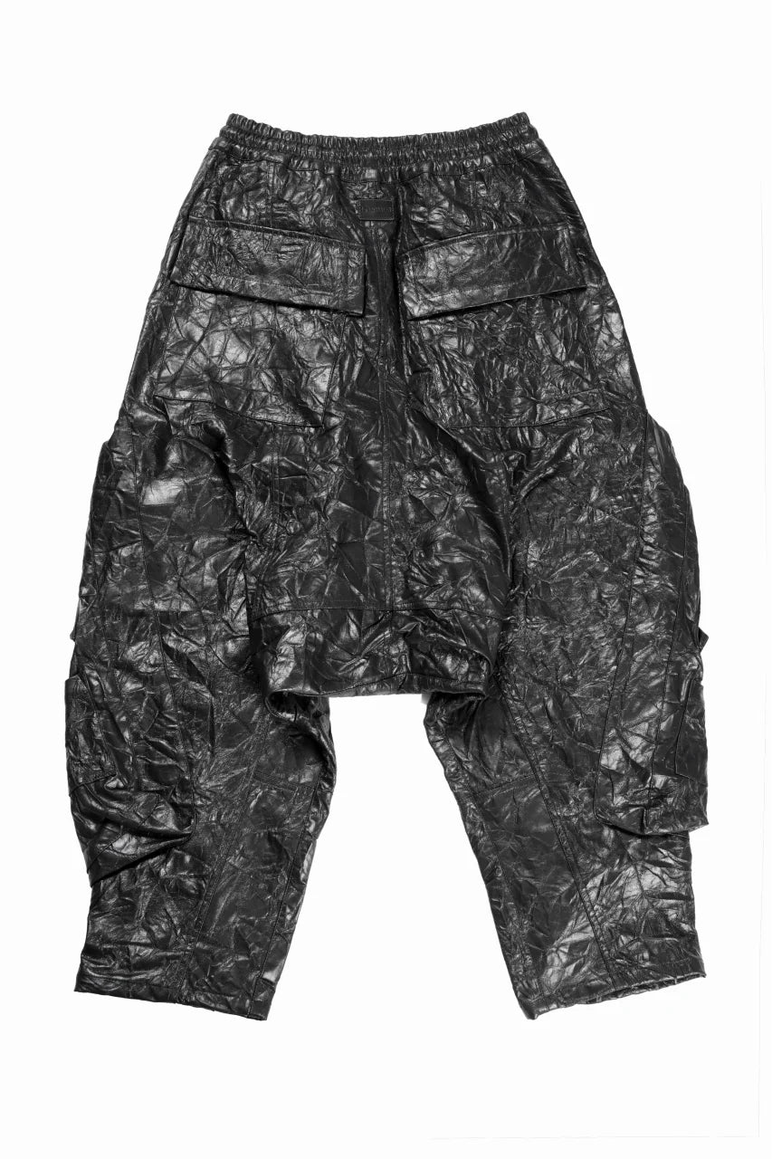 DROP CLOTCH WIDE PANTS / WASHER SYNTHETIC LEATHER (BLACK)