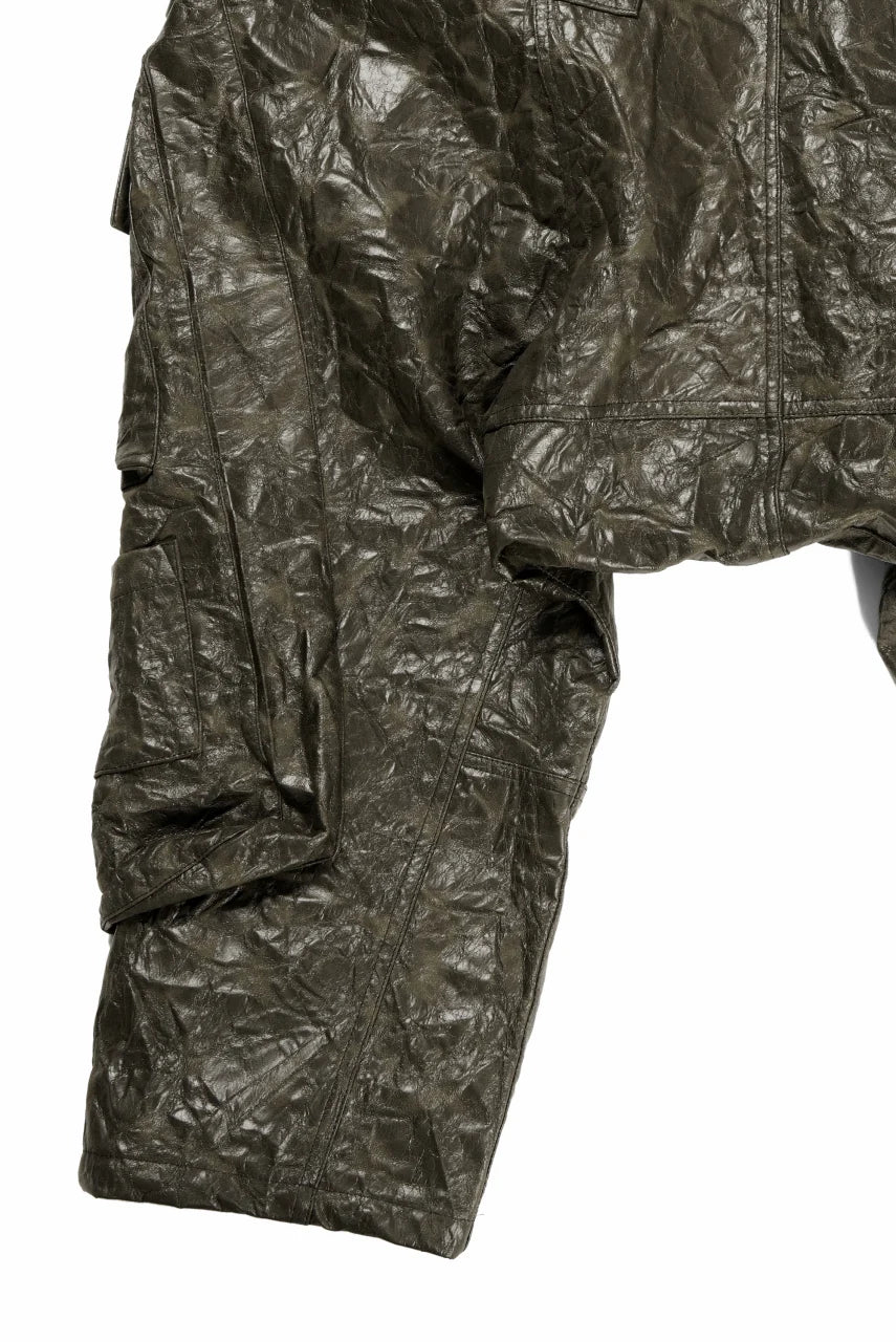 DROP CLOTCH WIDE PANTS / WASHER SYNTHETIC LEATHER (KHAKI)