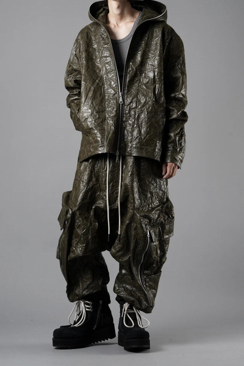 DROP CLOTCH WIDE PANTS / WASHER SYNTHETIC LEATHER (KHAKI)