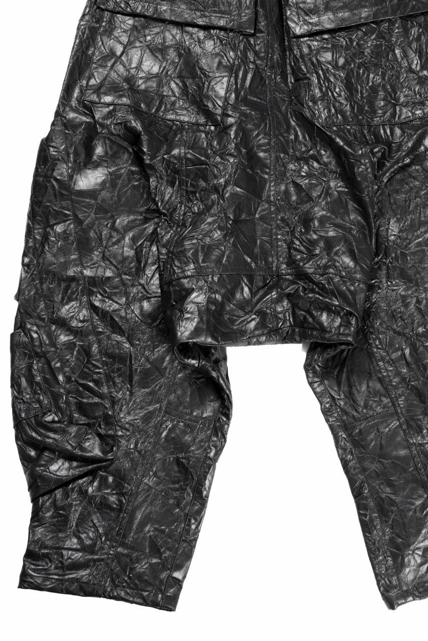 DROP CLOTCH WIDE PANTS / WASHER SYNTHETIC LEATHER (BLACK)