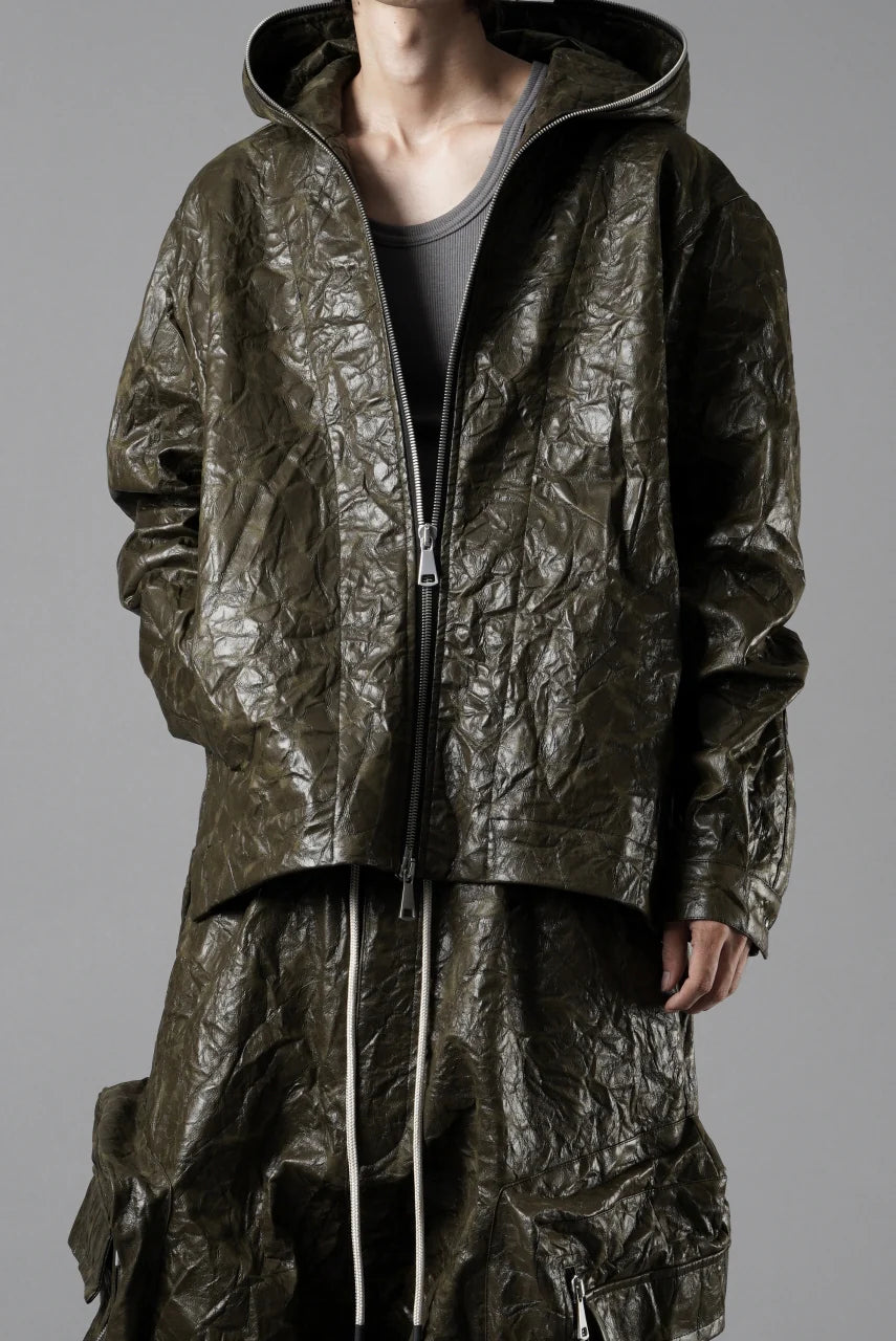 HOODED ZIPPER BLOUSON / WASHER SYNTHETIC LEATHER (KHAKI)