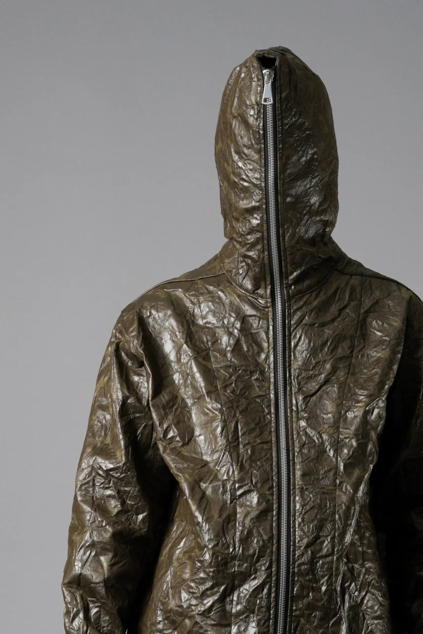 HOODED ZIPPER BLOUSON / WASHER SYNTHETIC LEATHER (KHAKI)