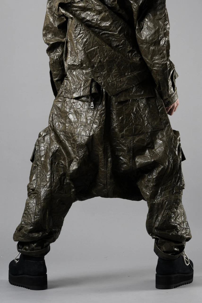 DROP CLOTCH WIDE PANTS / WASHER SYNTHETIC LEATHER (KHAKI)