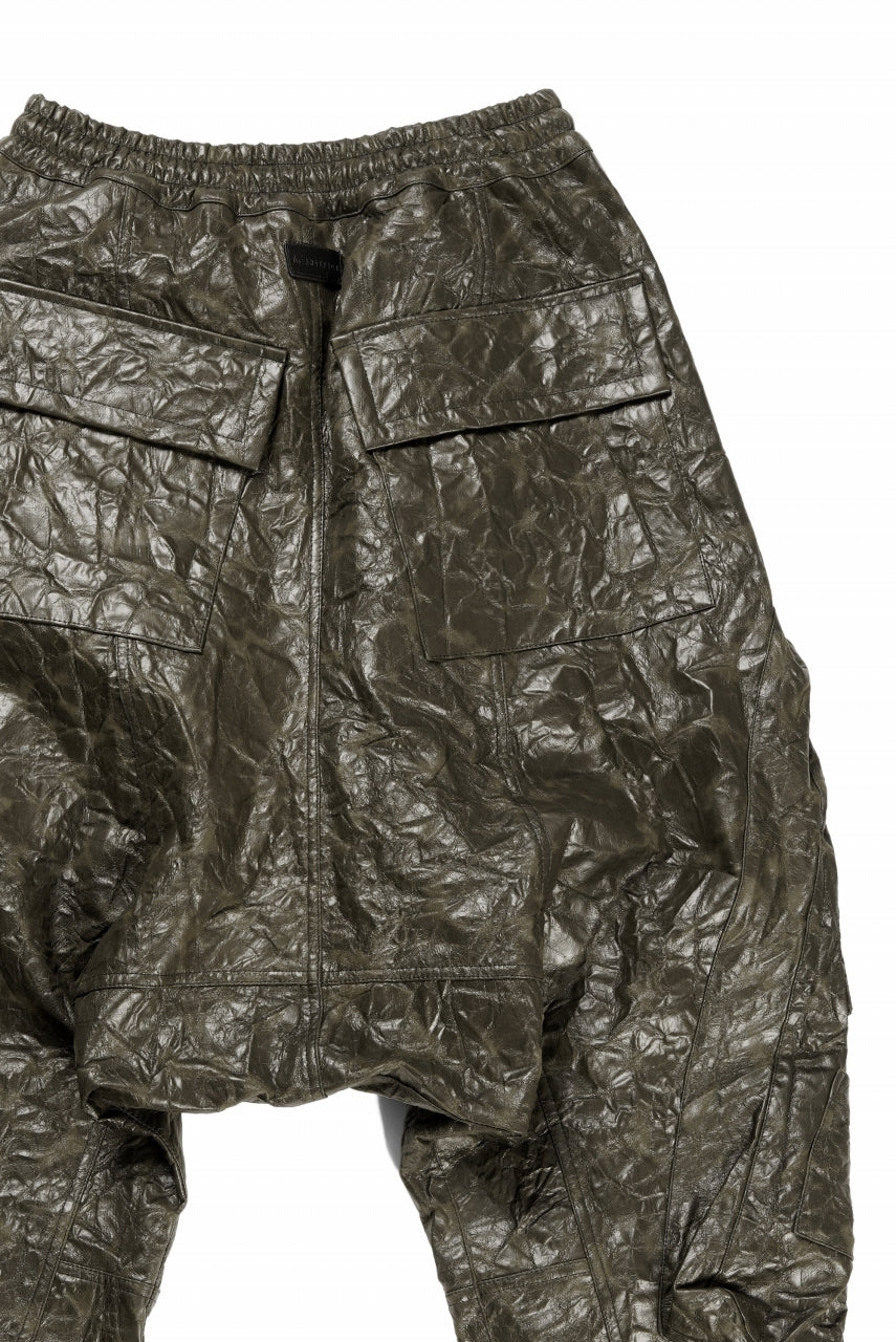DROP CLOTCH WIDE PANTS / WASHER SYNTHETIC LEATHER (KHAKI)